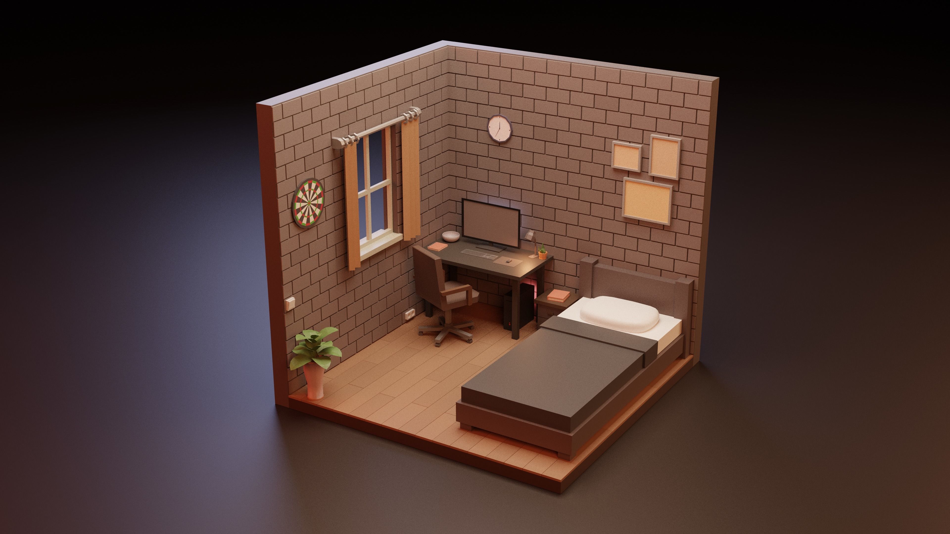 Isometric Low Poly Room Low-poly 3D model_1