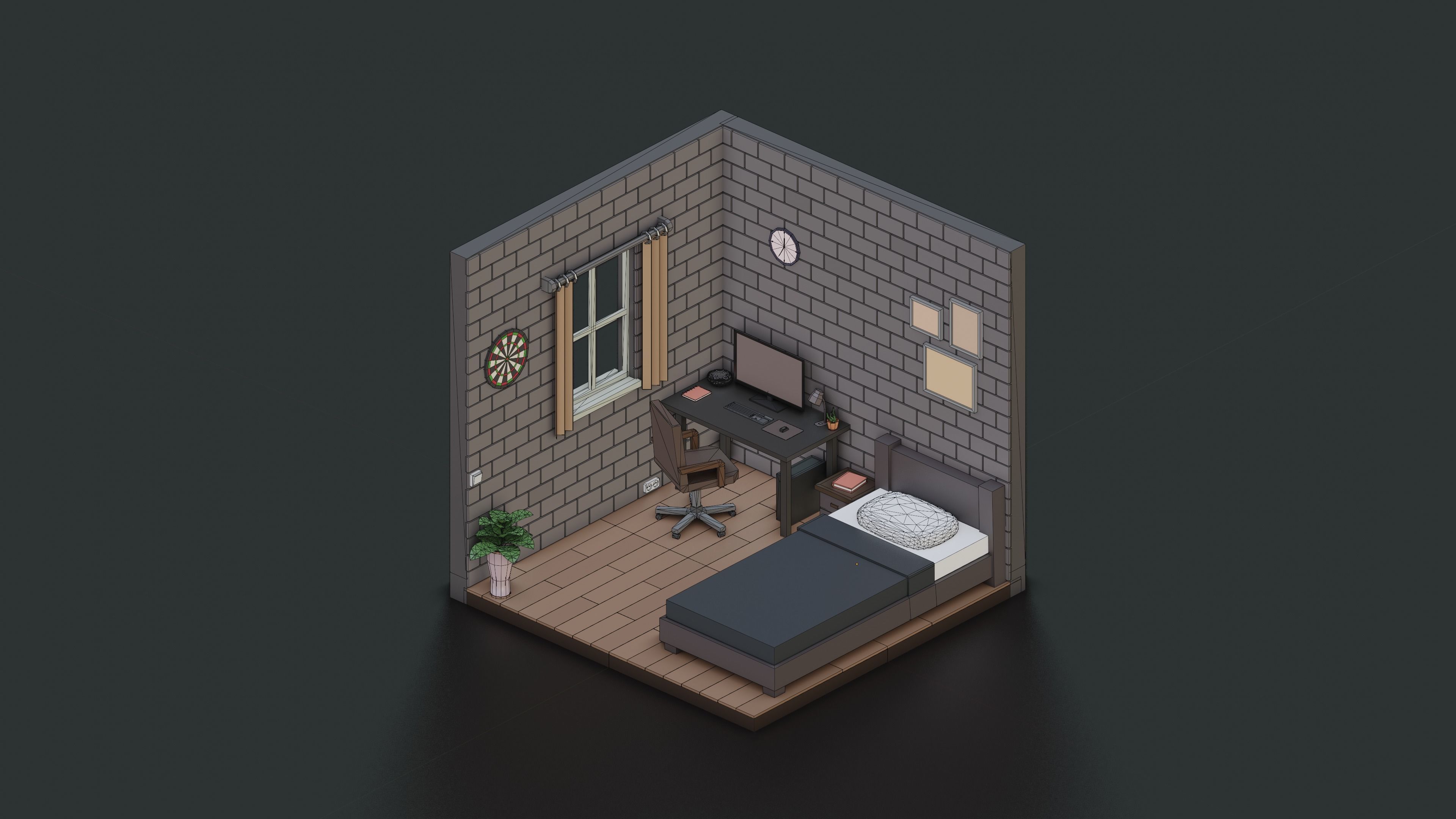 Isometric Low Poly Room Low-poly 3D model_5