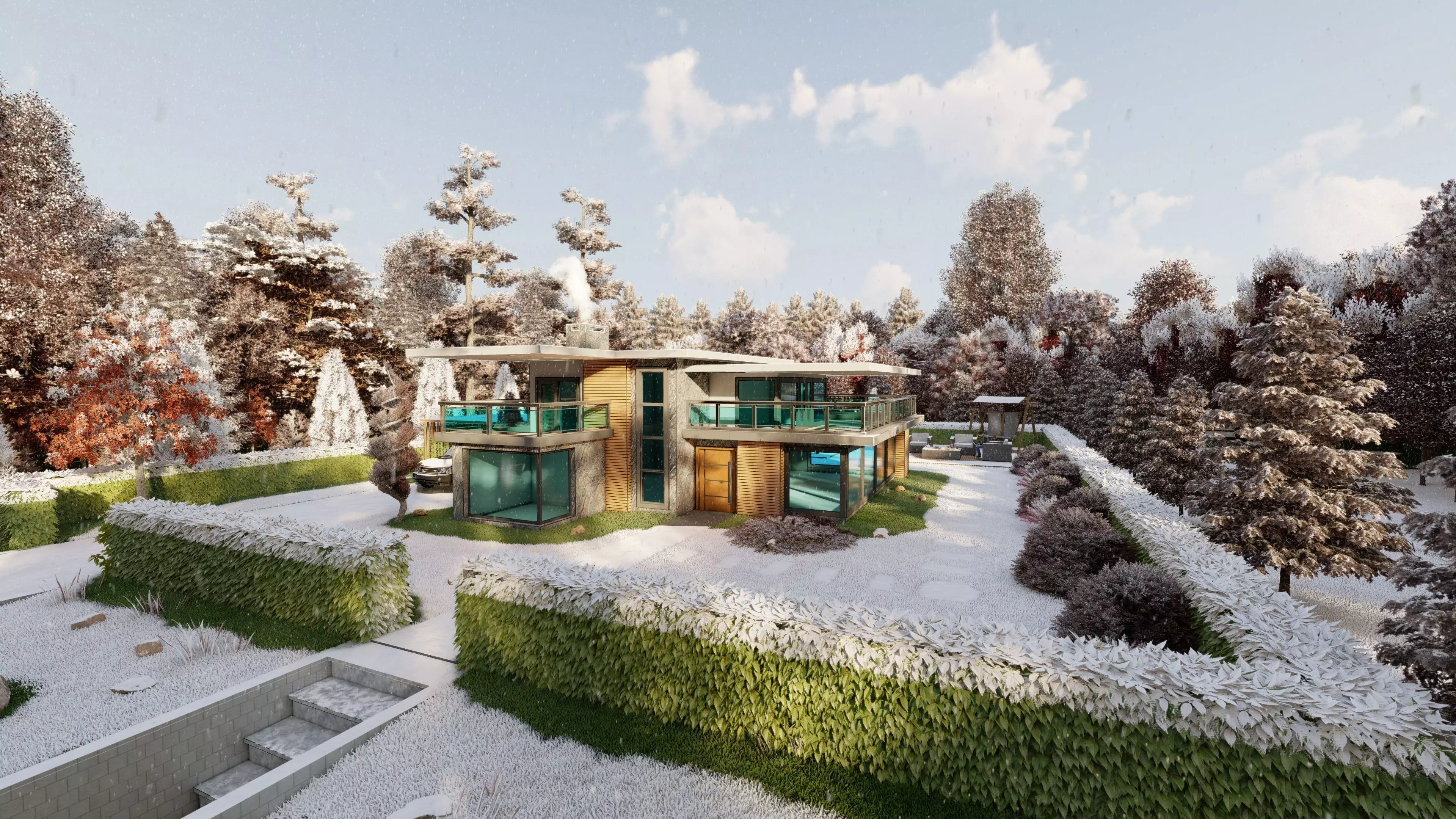 3D Villa With Garden 2 3D model_0