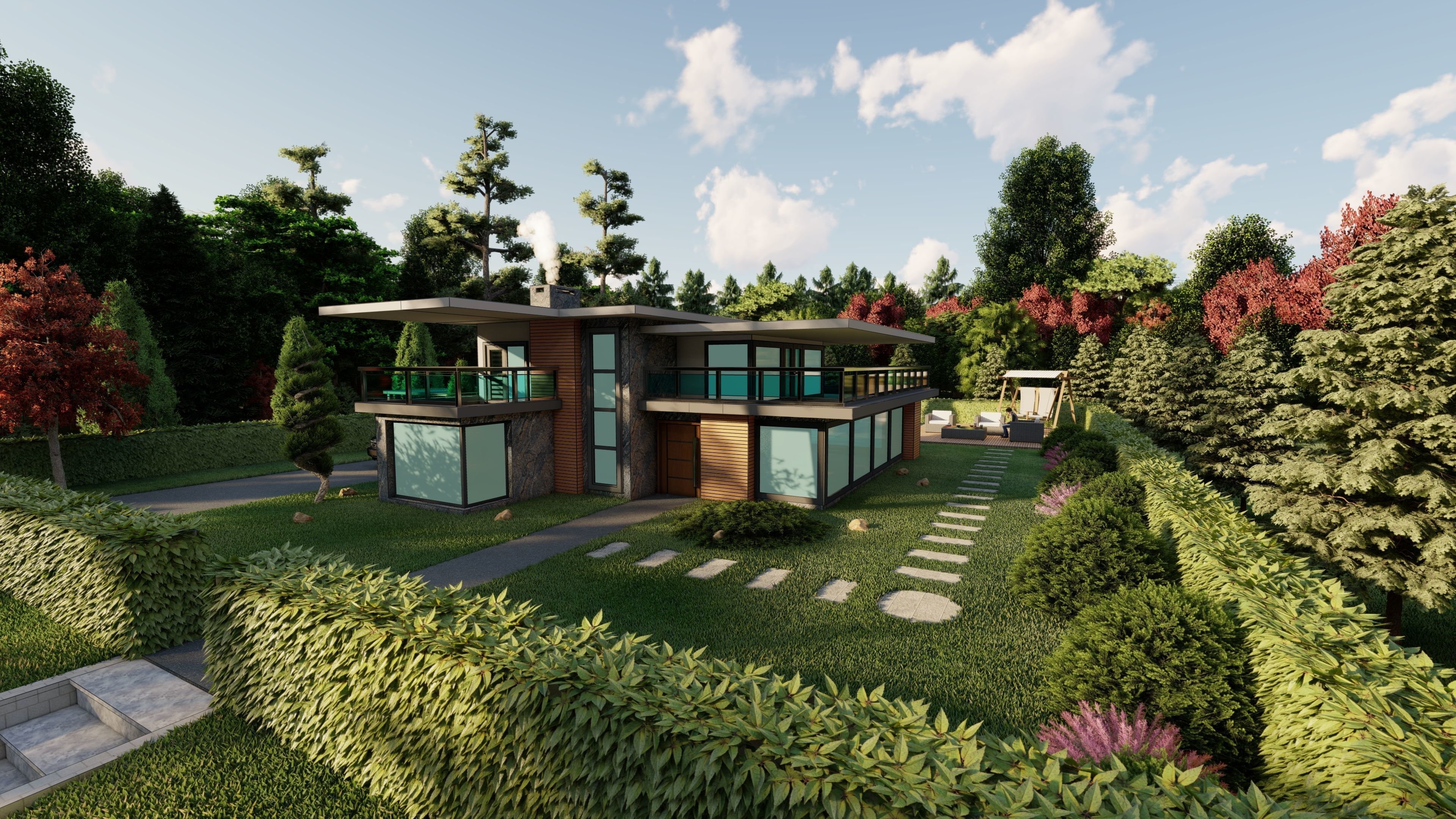 3D Villa With Garden 2 3D model_2