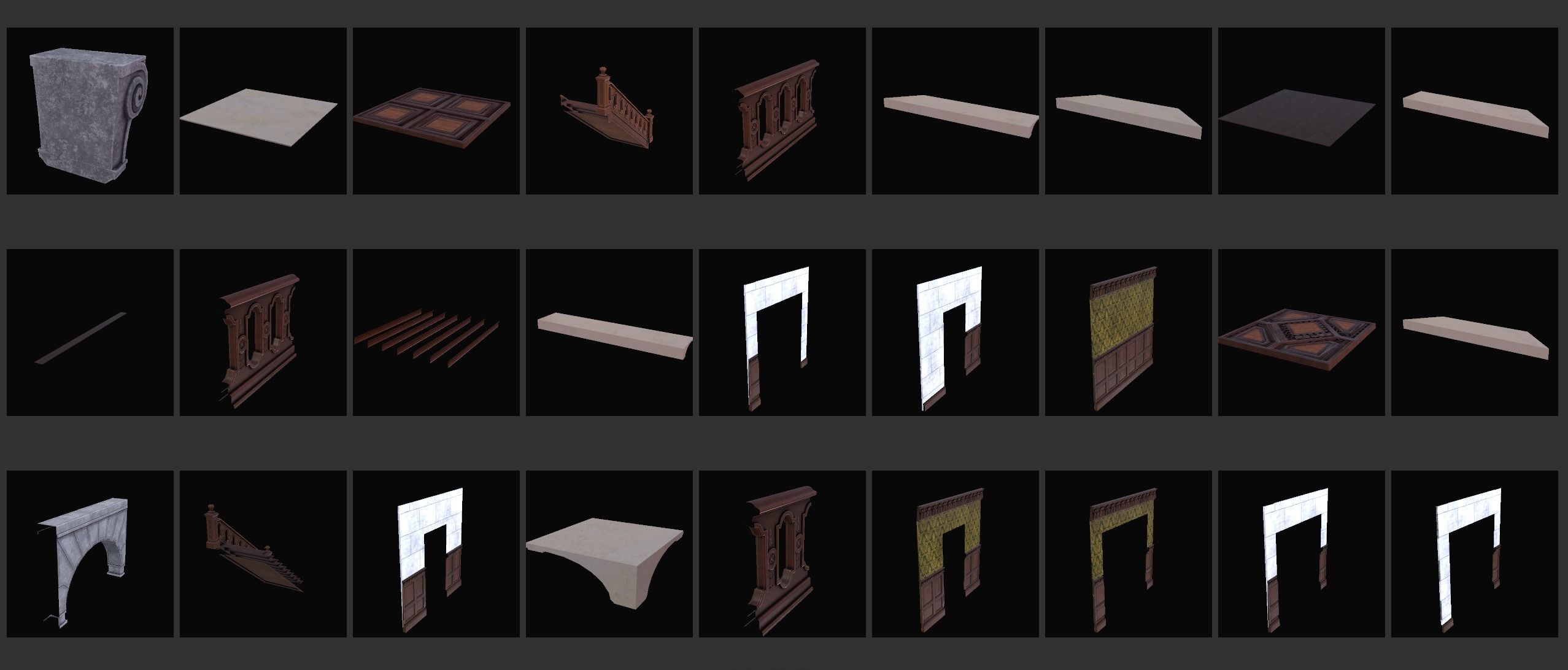 Modular Victorian Interior Mansion - Unity and Unreal Asset Pack Low-poly 3D model_33