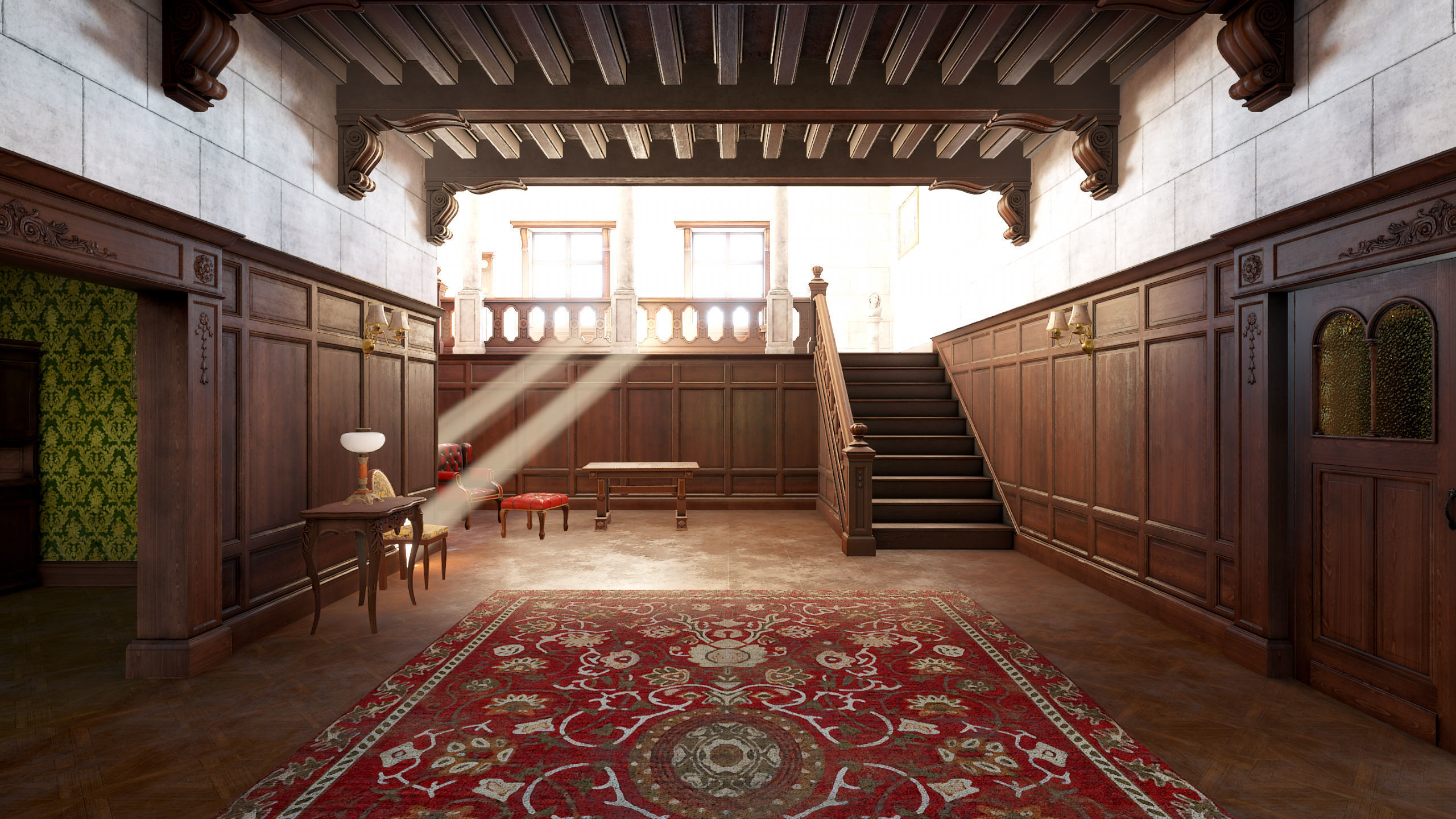 Modular Victorian Interior Mansion - Unity and Unreal Asset Pack Low-poly 3D model_5
