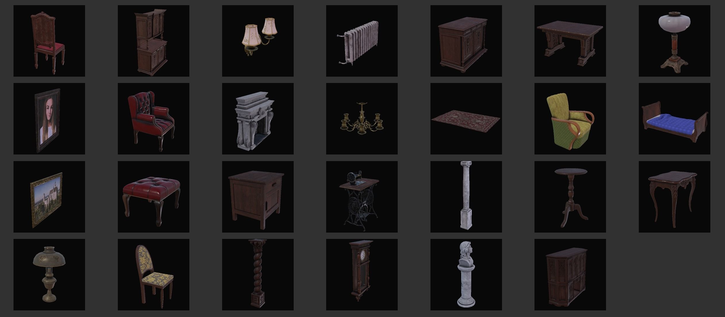 Modular Victorian Interior Mansion - Unity and Unreal Asset Pack Low-poly 3D model_32