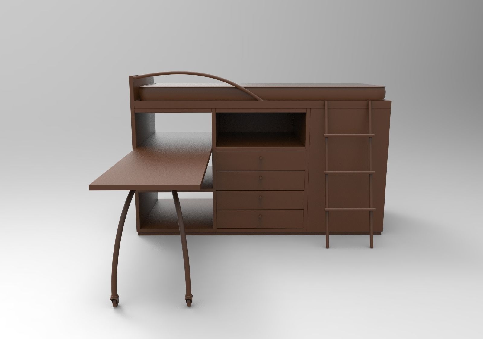 table010 bunk bed with desk 3D print model_1