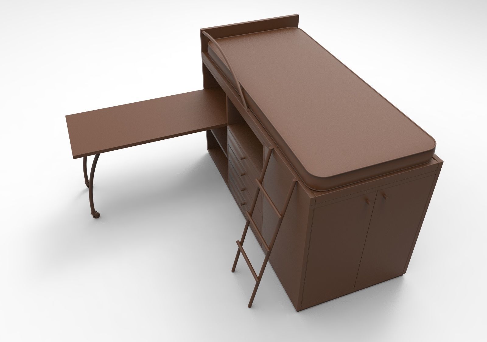 table010 bunk bed with desk 3D print model_6