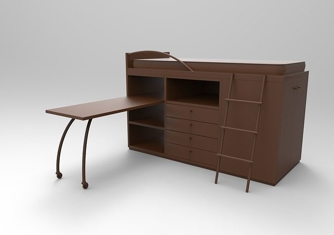 table010 bunk bed with desk 3D print model
