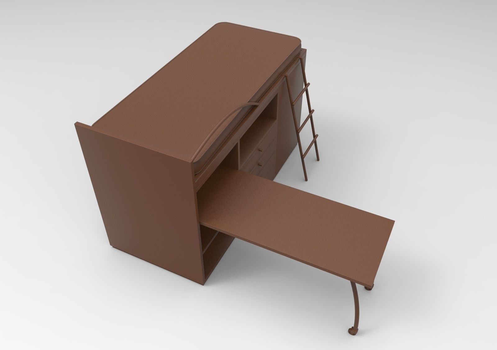 table010 bunk bed with desk 3D print model_7