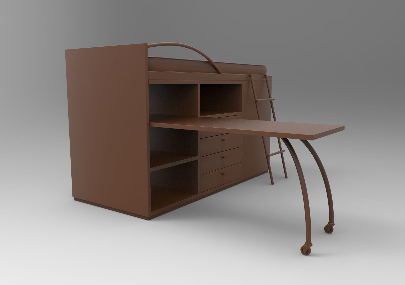 table010 bunk bed with desk 3D print model_2