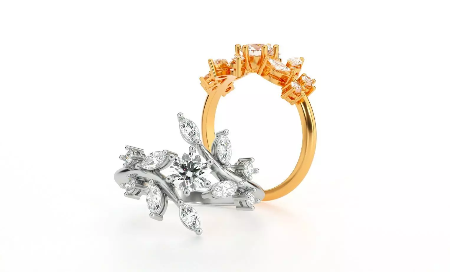 Delicate flower gold ring with 5mm main diamond 3D print model