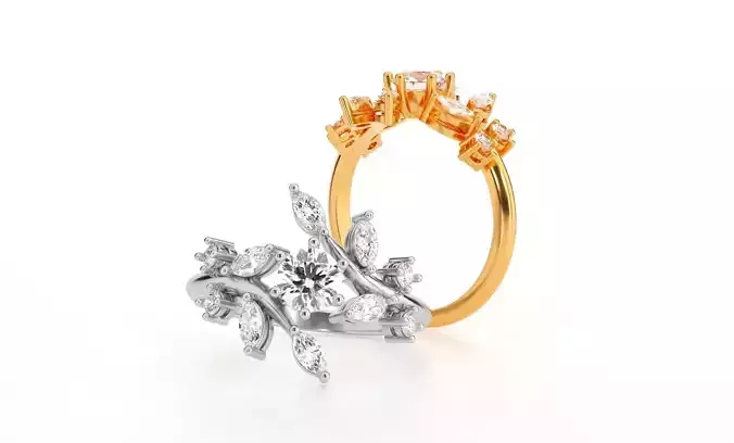 Delicate flower gold ring with 5mm main diamond