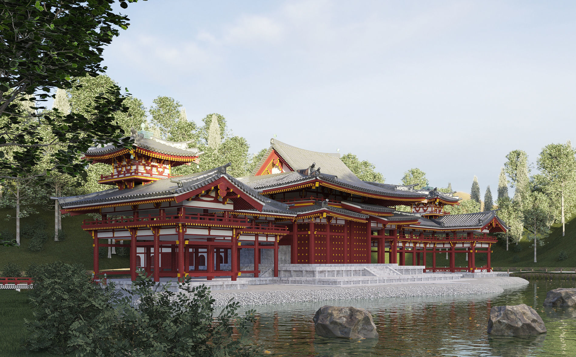 Byodo-In Japanese Temple 3D model_2