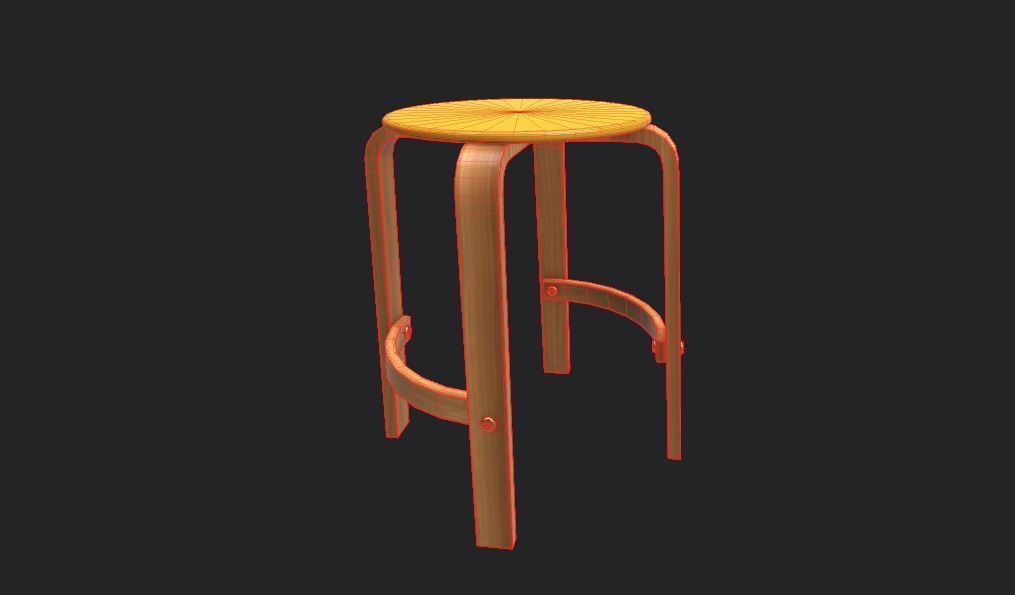 Quad Stool With Footrest Low-poly 3D model_4