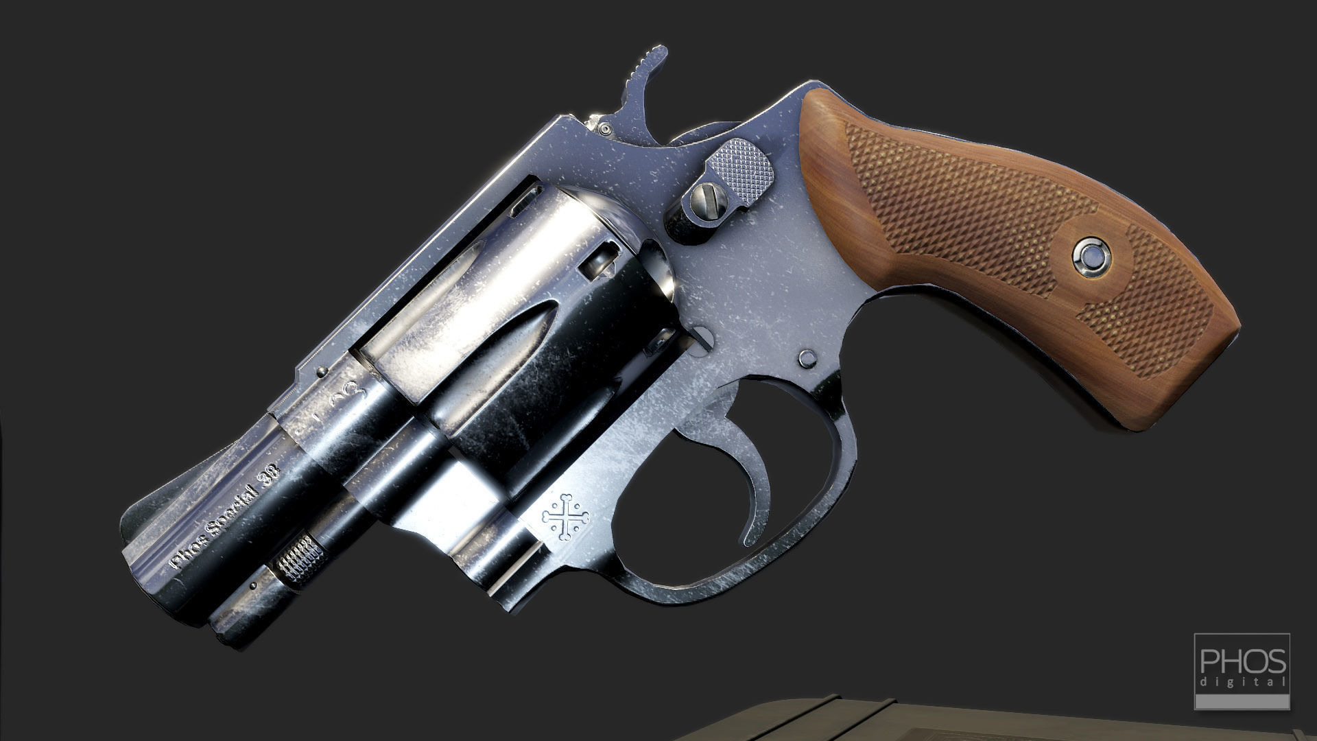 HQ PBR Snubnose Revolver 38 Low-poly 3D model_8