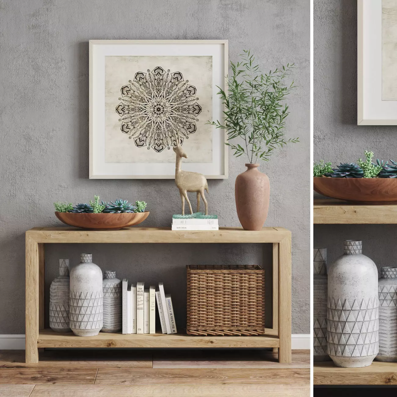 Pottery barn decor set HADLEY HERRINGBONE  WOOD CONSOLE TABLE 3D model_0