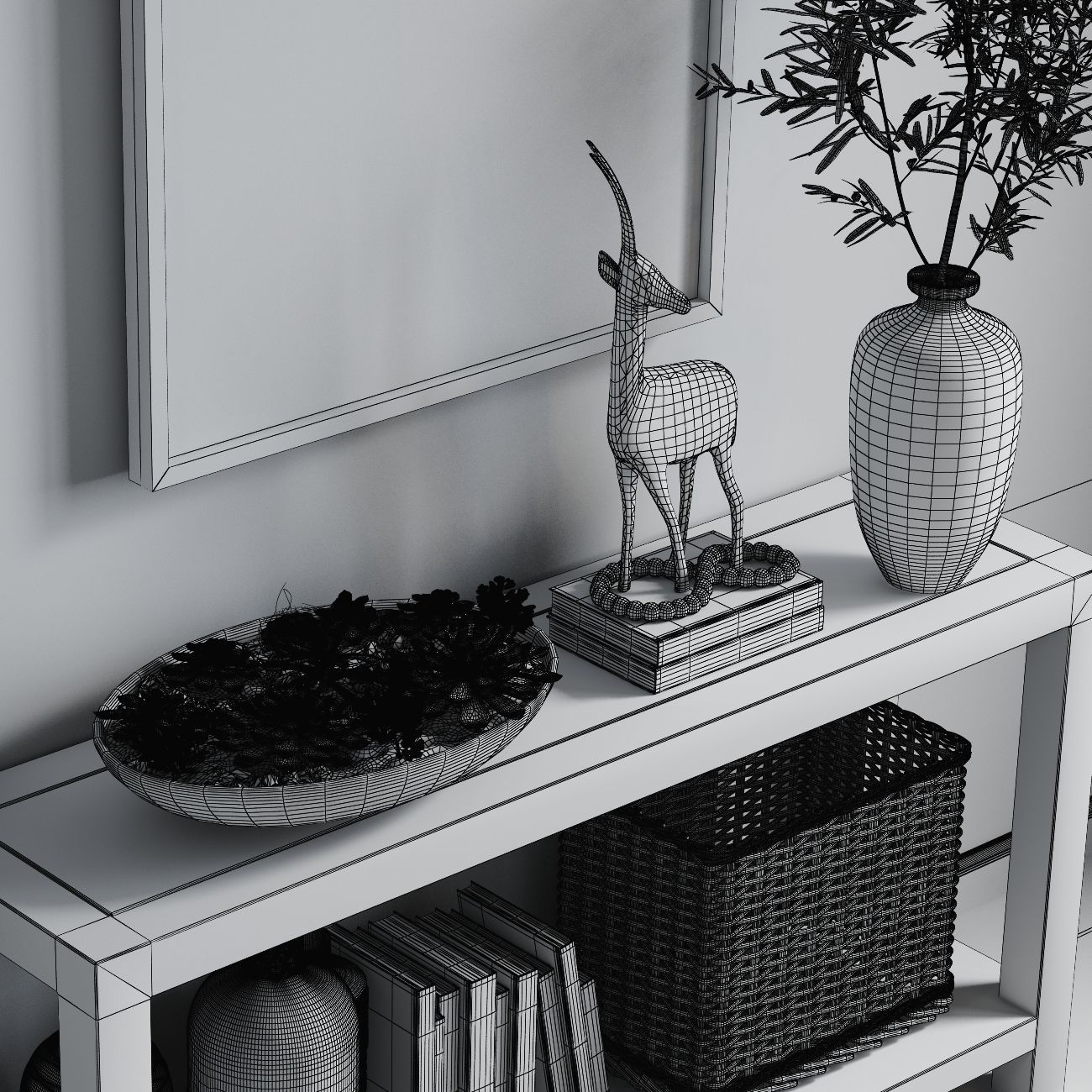 Pottery barn decor set HADLEY HERRINGBONE  WOOD CONSOLE TABLE 3D model_3