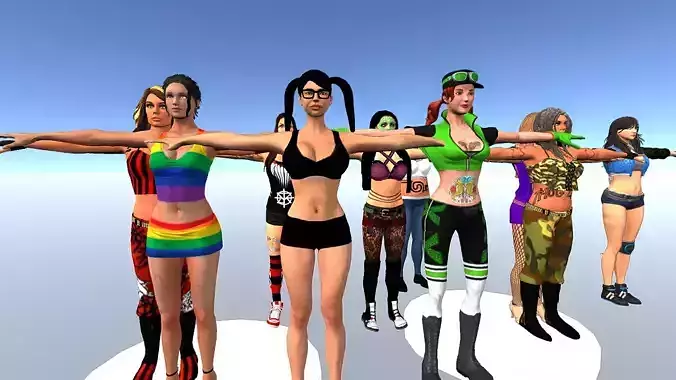 15 Wrestling Woman Characters Pack Low-poly 3D Model