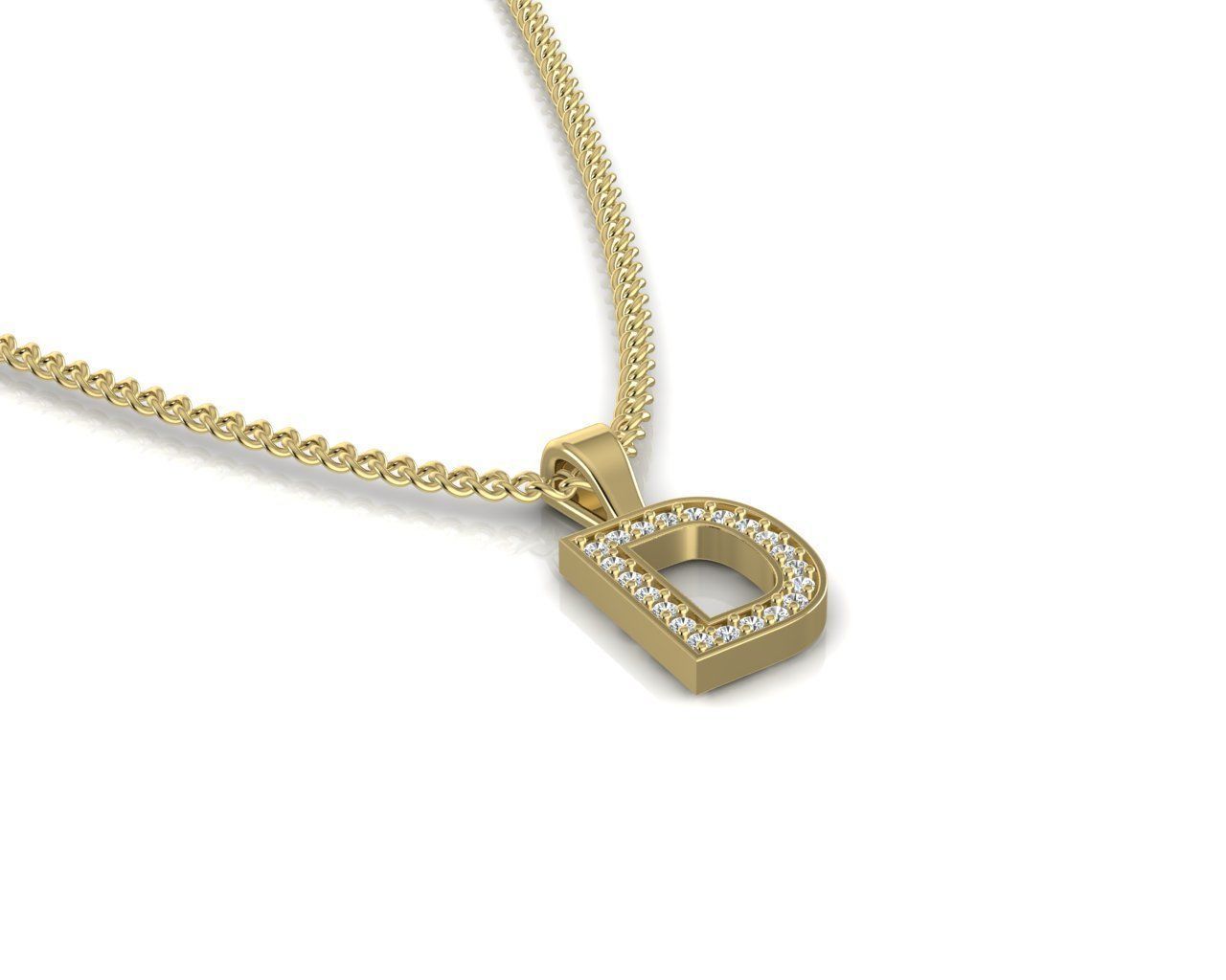 Pendant D letter with diamonds 3D print model_1