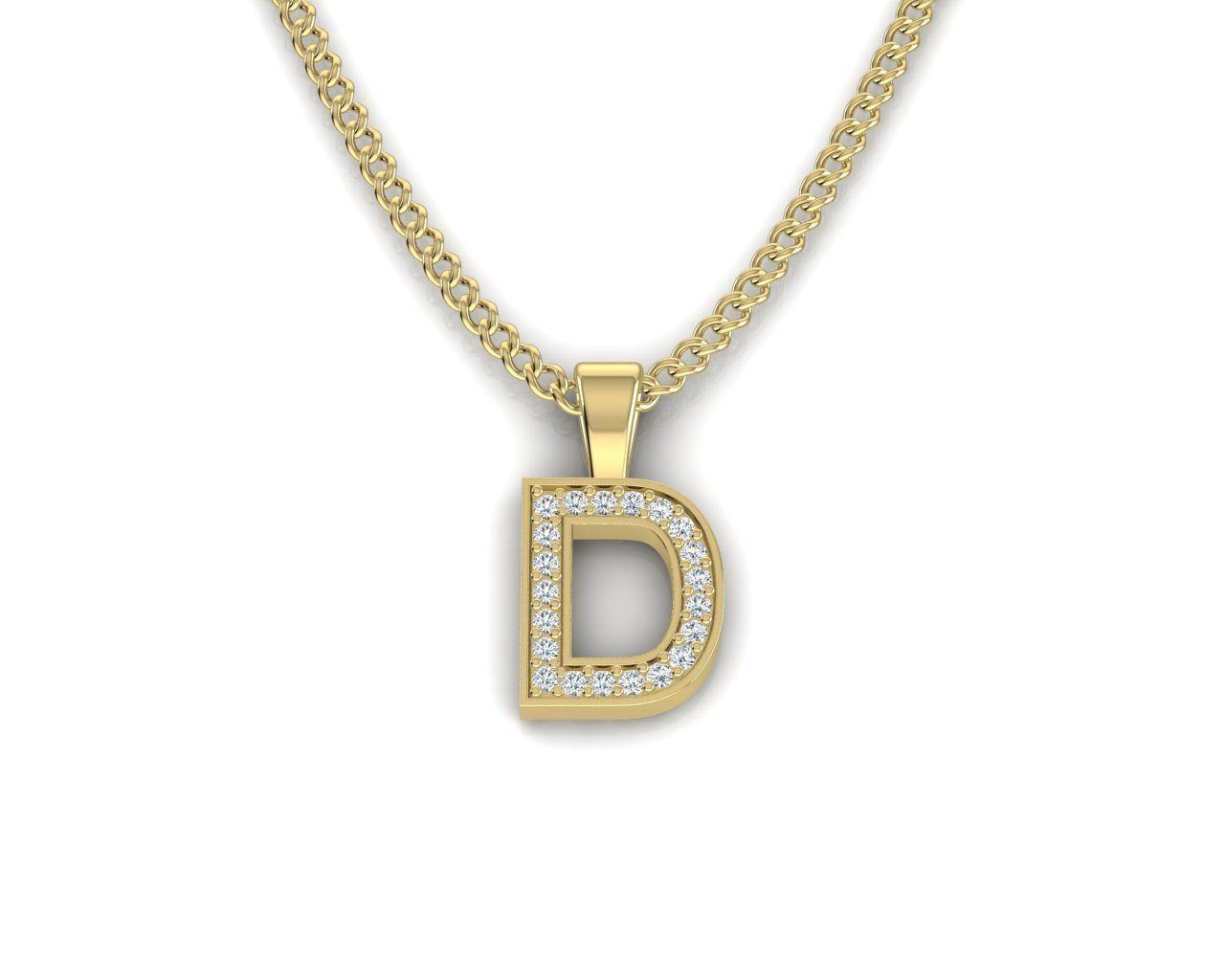 Pendant D letter with diamonds 3D print model_3
