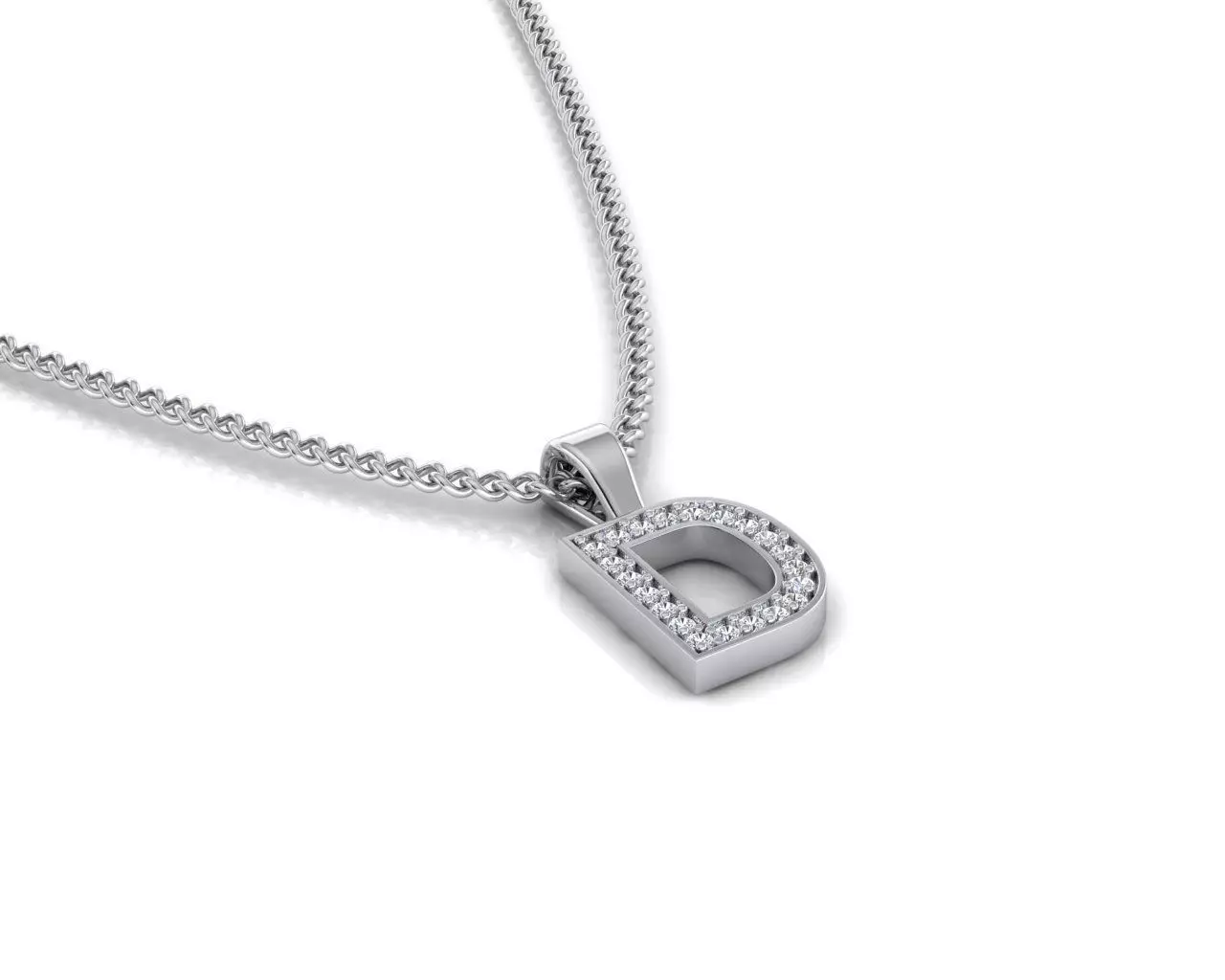 Pendant D letter with diamonds 3D print model_0