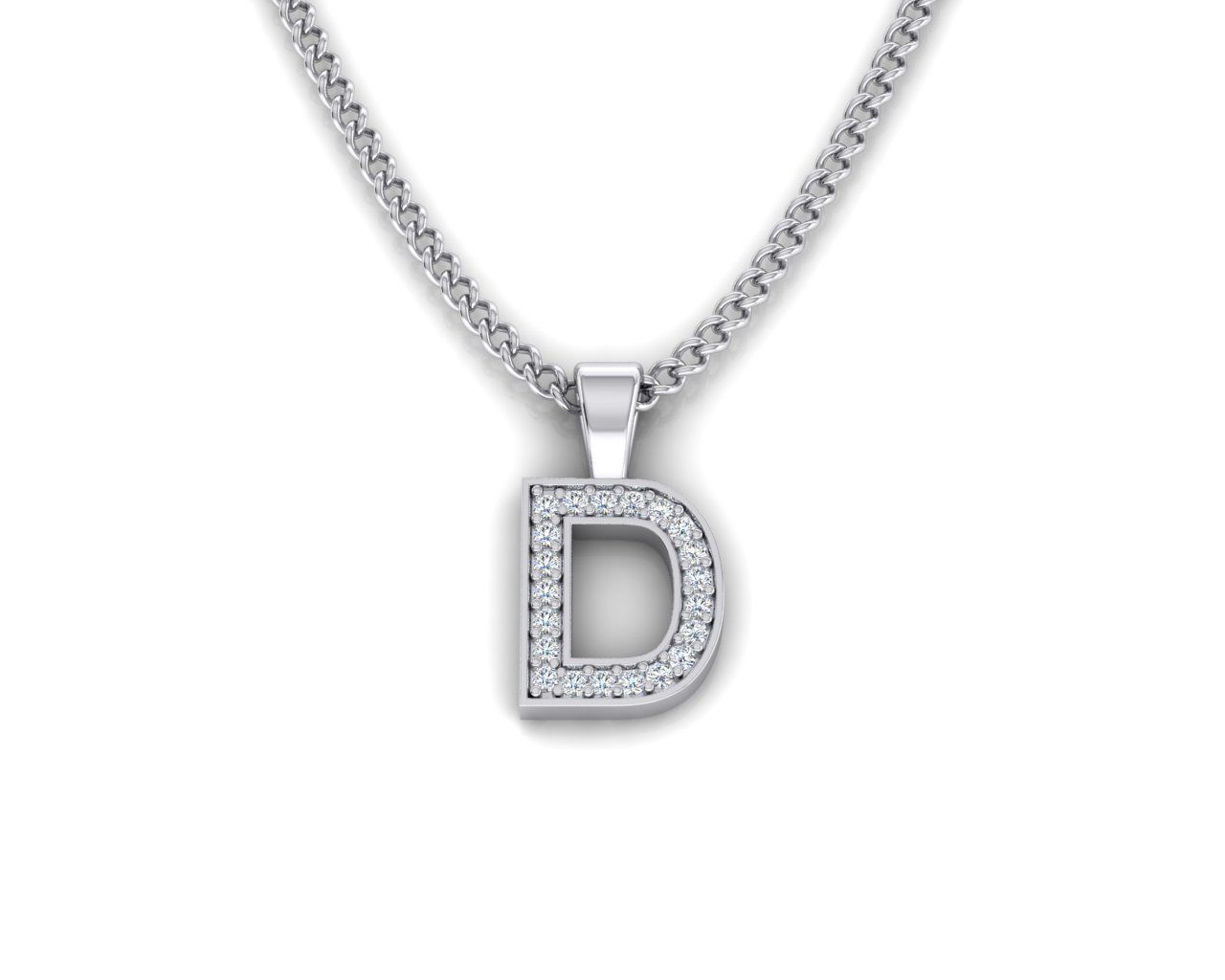 Pendant D letter with diamonds 3D print model_2