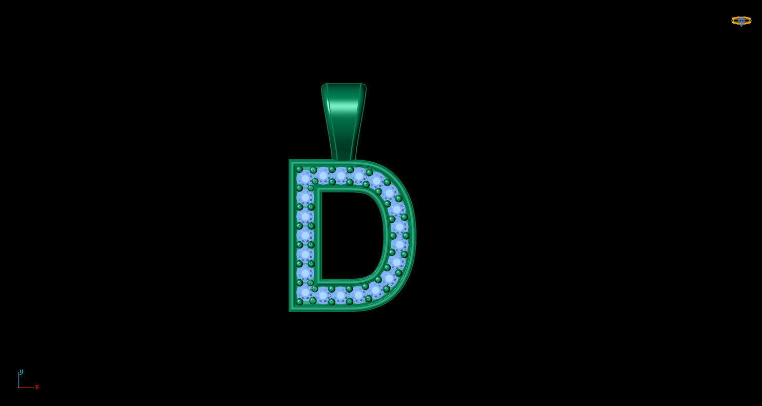 Pendant D letter with diamonds 3D print model_4