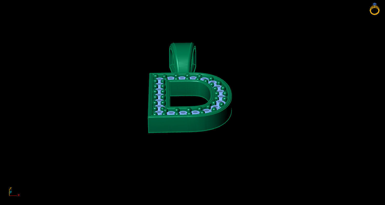 Pendant D letter with diamonds 3D print model_6