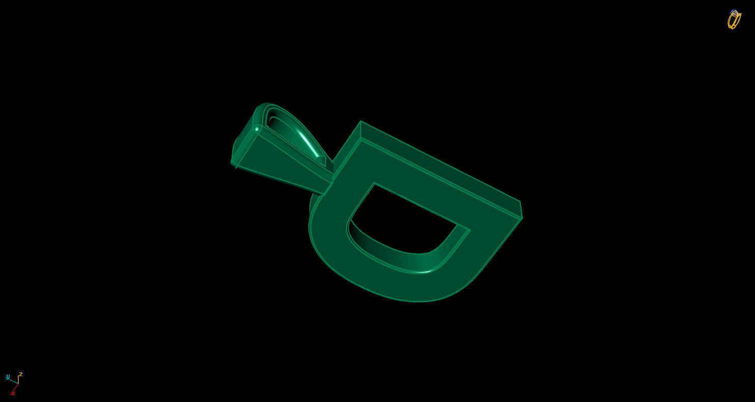 Pendant D letter with diamonds 3D print model_9