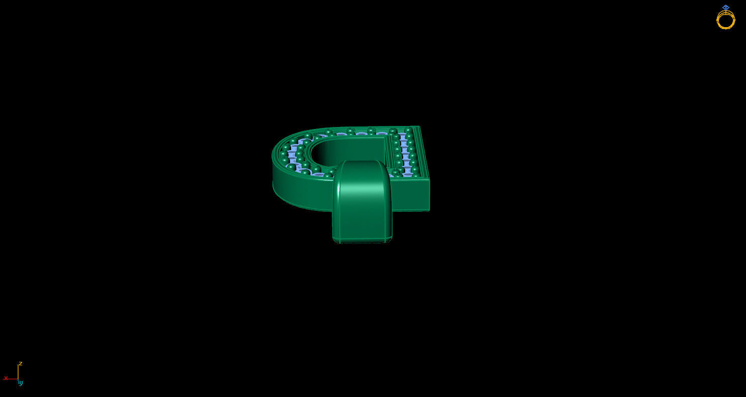 Pendant D letter with diamonds 3D print model_7