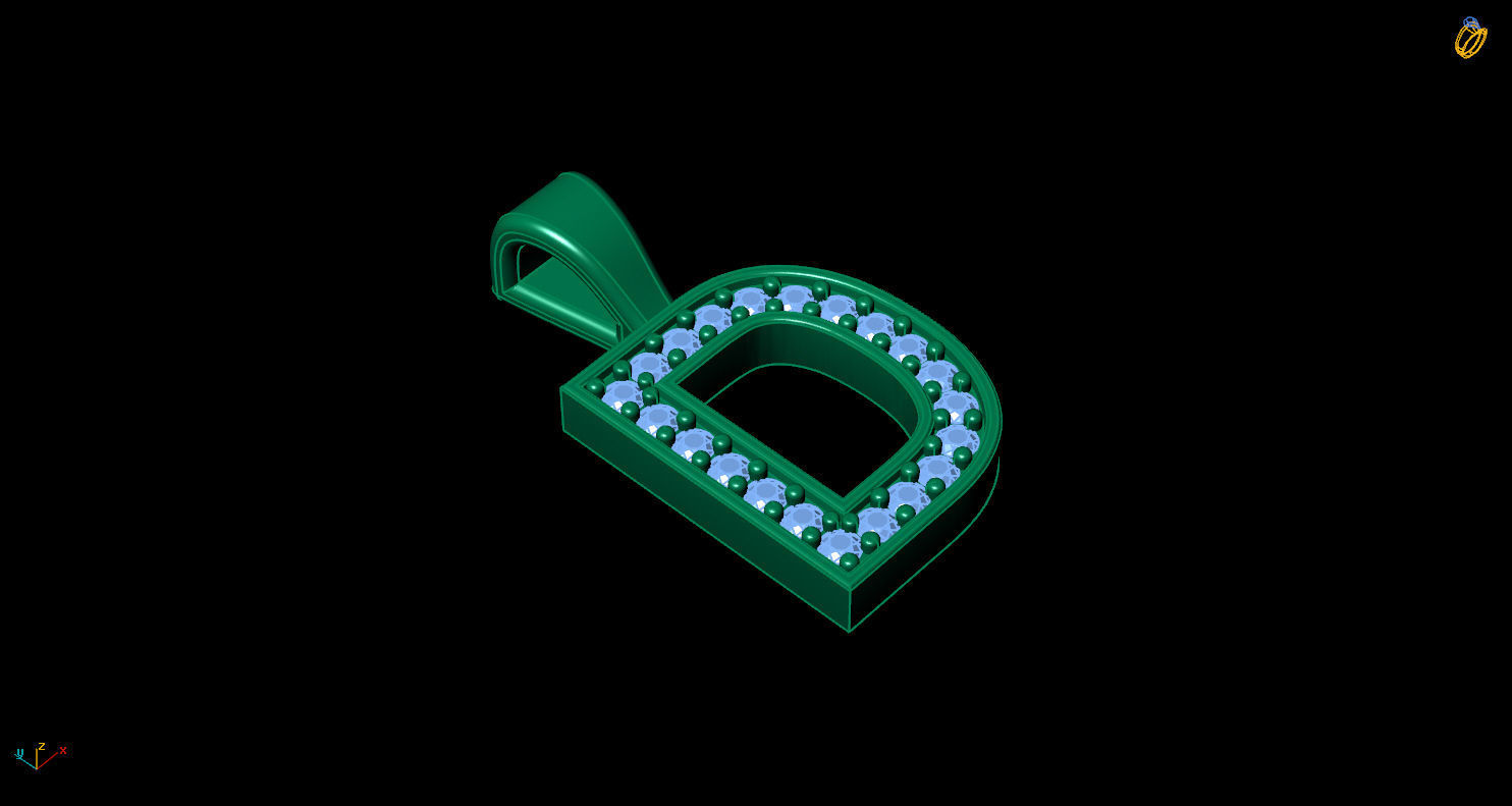 Pendant D letter with diamonds 3D print model_5