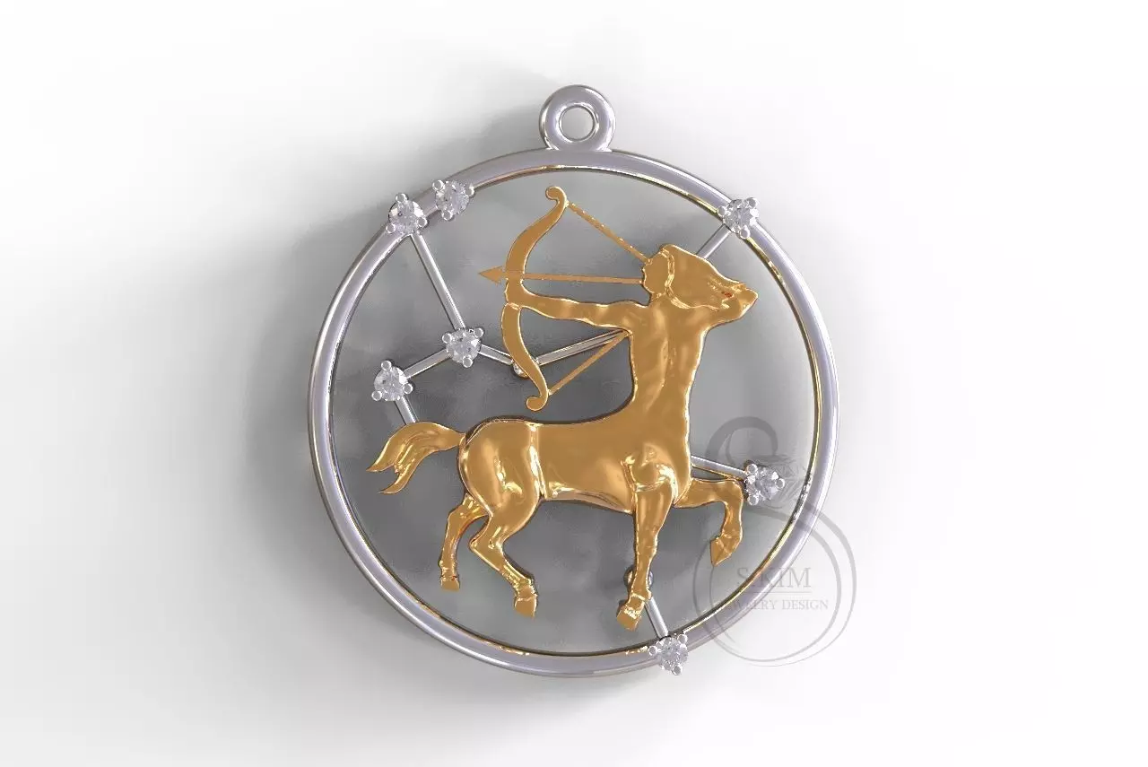 Sagittarius gold zodiac pendant with horse 3D print model