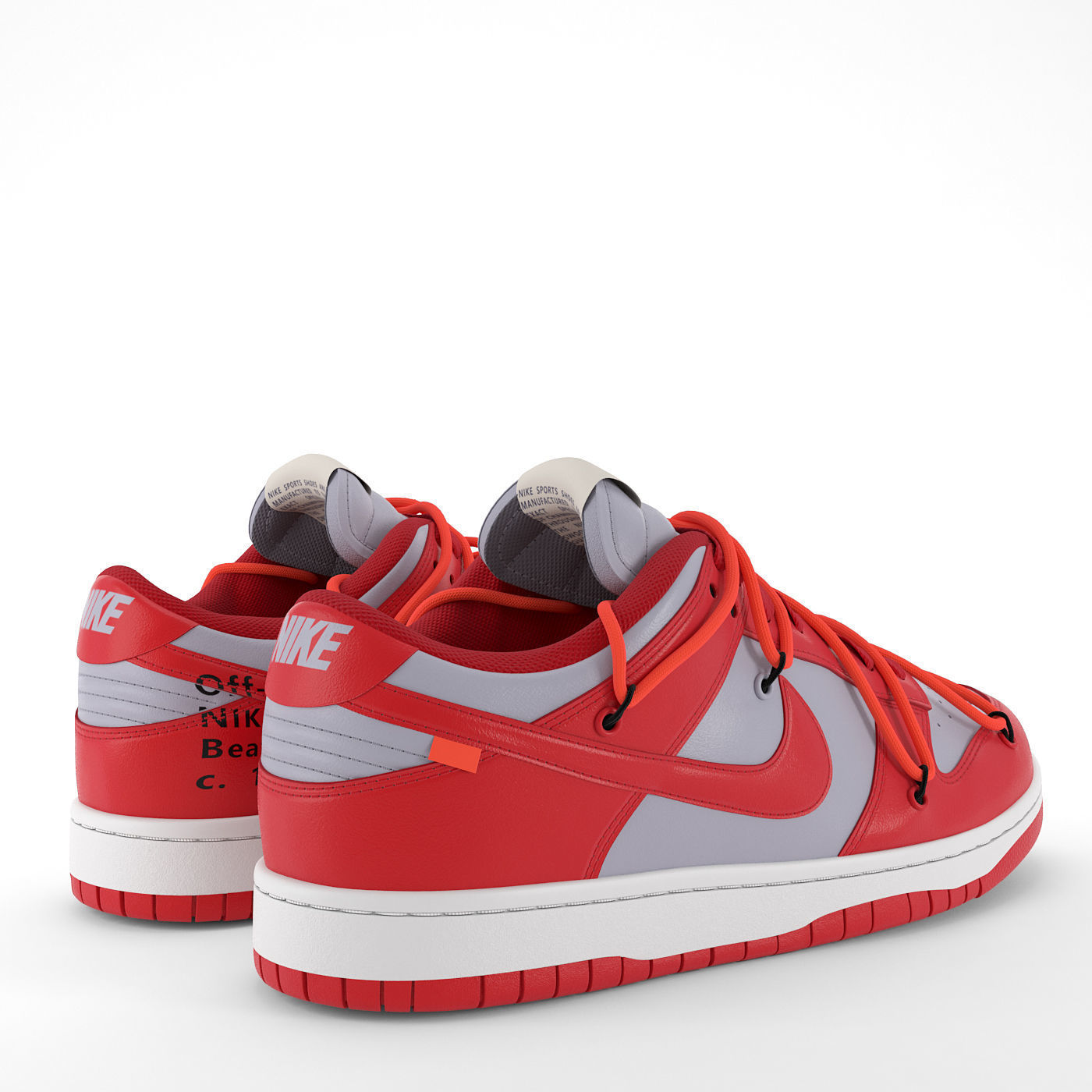 Nike Dunk Low Off-White University Red PBR Low-poly 3D model_3