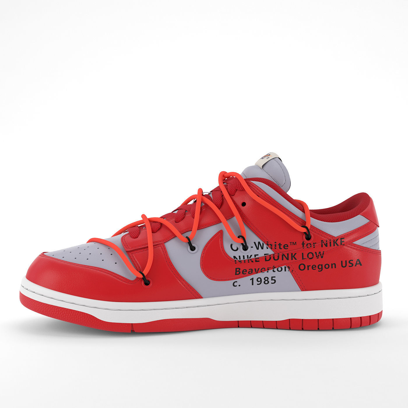 Nike Dunk Low Off-White University Red PBR Low-poly 3D model_7