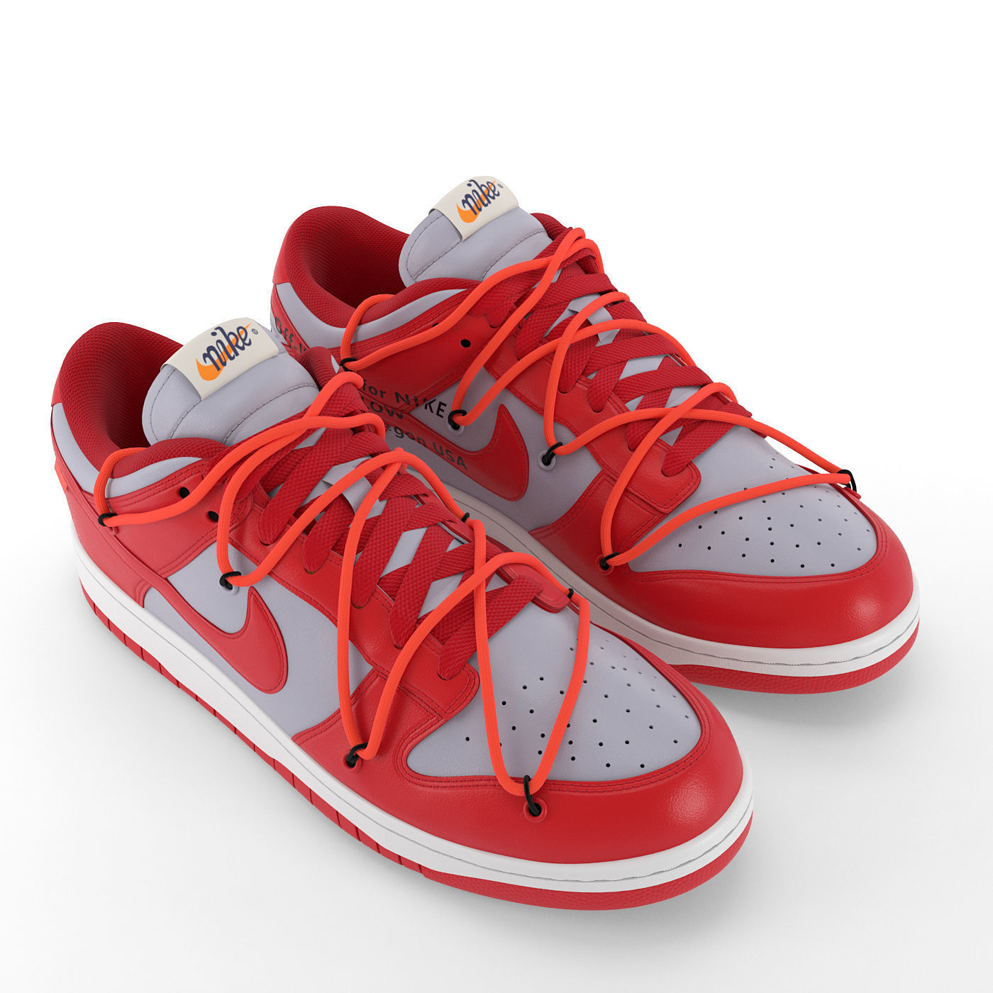 Nike Dunk Low Off-White University Red PBR Low-poly 3D model_5