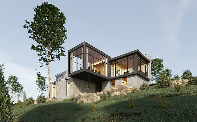 Long Horizontals House 3D model 5