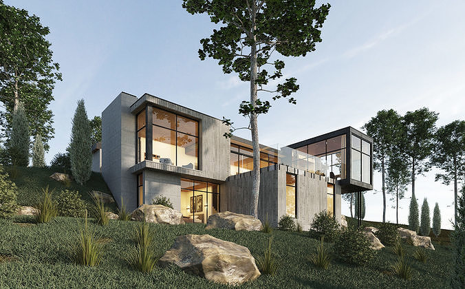Long Horizontals House 3D model 2
