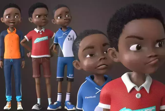 AFRO BOY- CARTOON RIGGED BLACK BOY 3D model