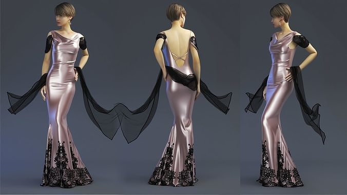 Mdoren evening dress Marvelous Designer an 3DS max 3D model