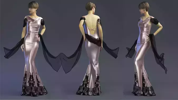 Mdoren evening dress Marvelous Designer an 3DS max