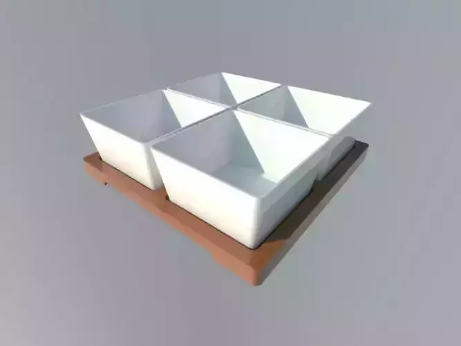 Ceramic-Detachable-Serving-Dish-Set-with-Wooden-Tray set of four bowls on wooden tray