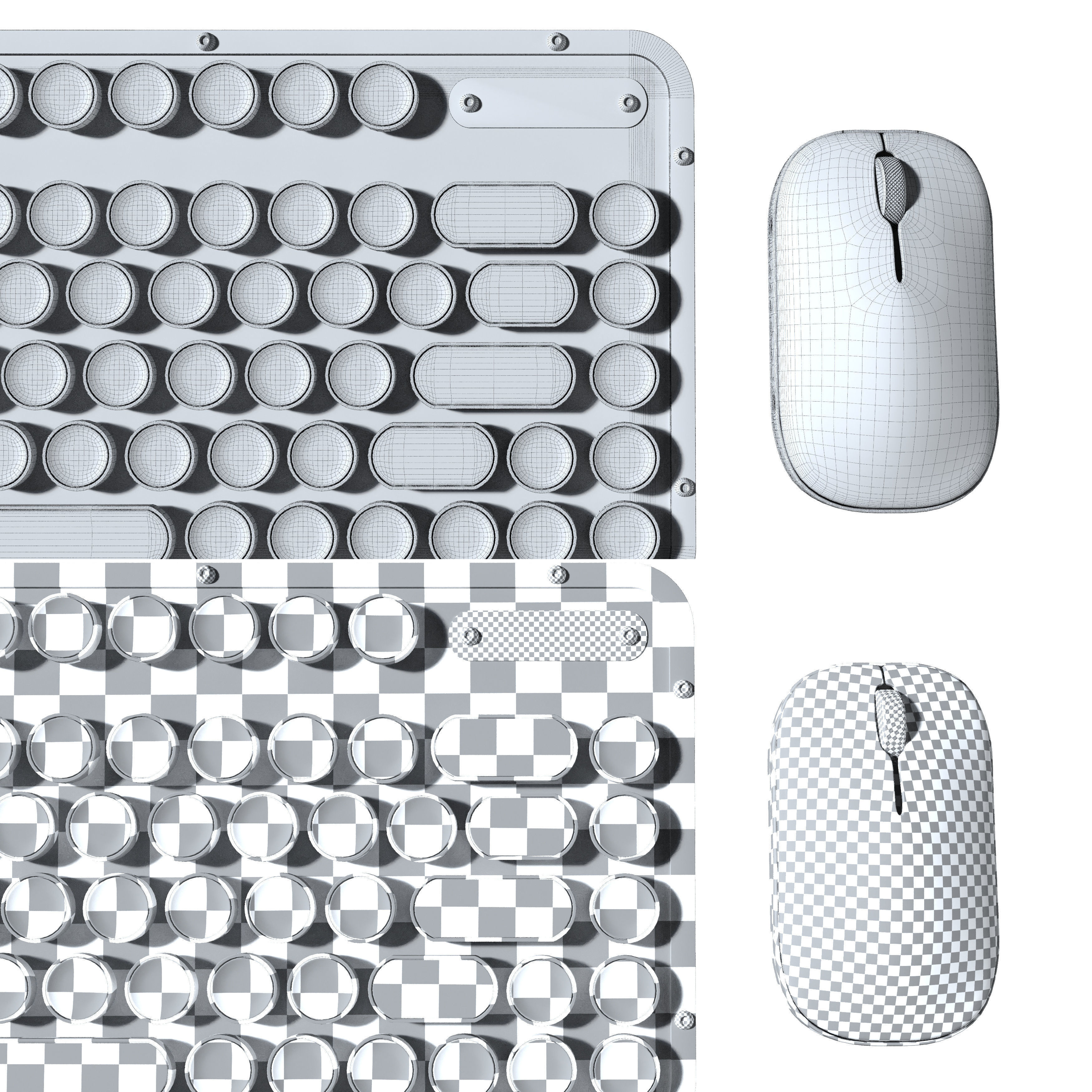 Retro Keyboard and mouse 3D model_4