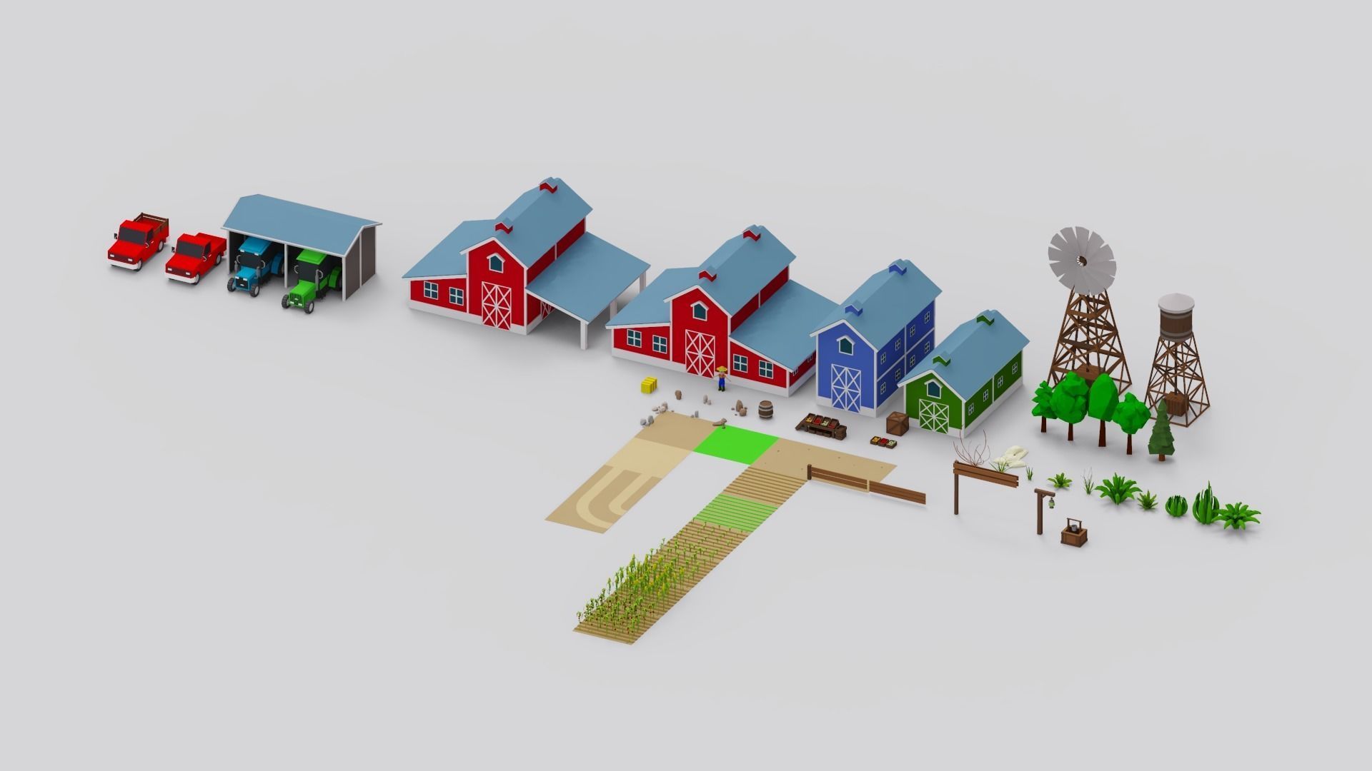 Farm Pack - 54 Assets Low-poly 3D model_7