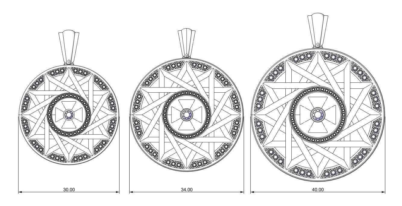 THREE Pendants Erzgamma Lucky Star 30 and 34 and 40 mm 3D print model_4
