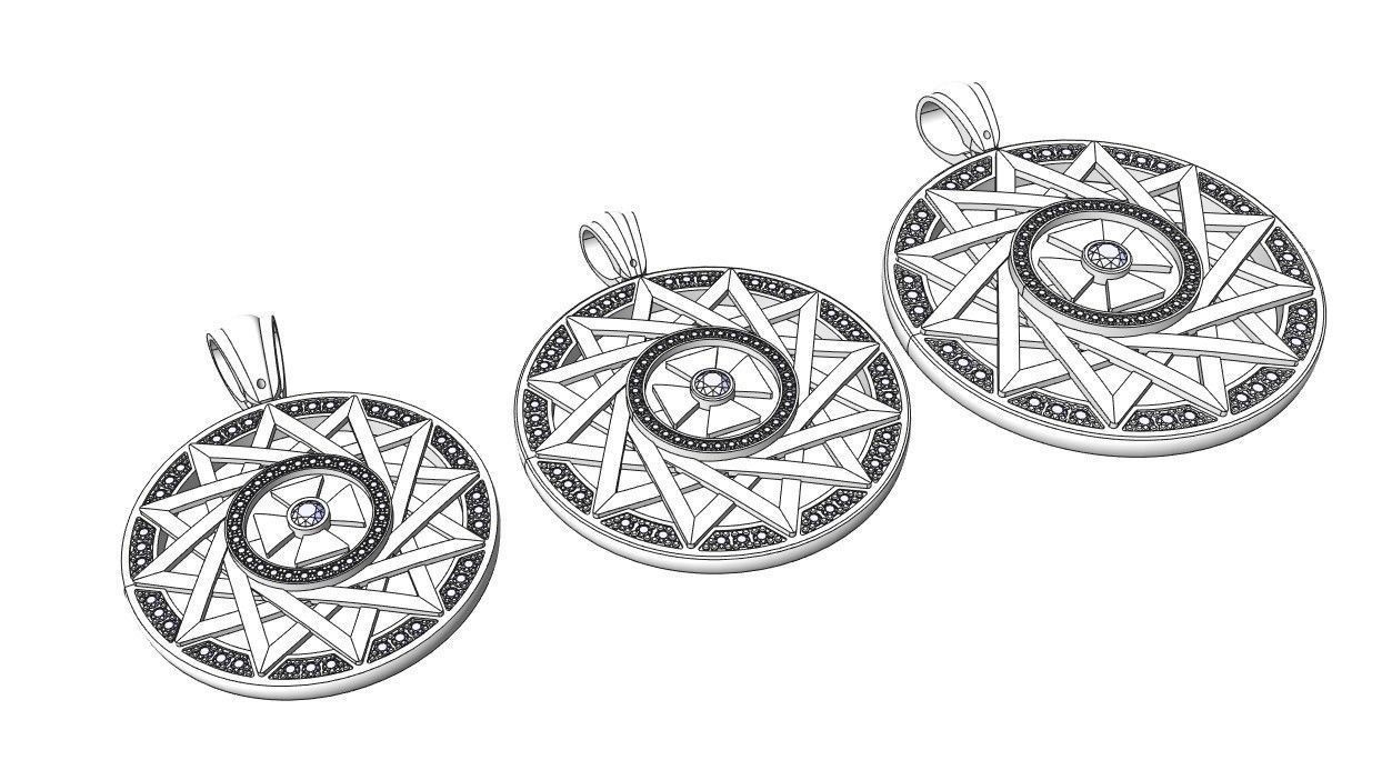 THREE Pendants Erzgamma Lucky Star 30 and 34 and 40 mm 3D print model_3