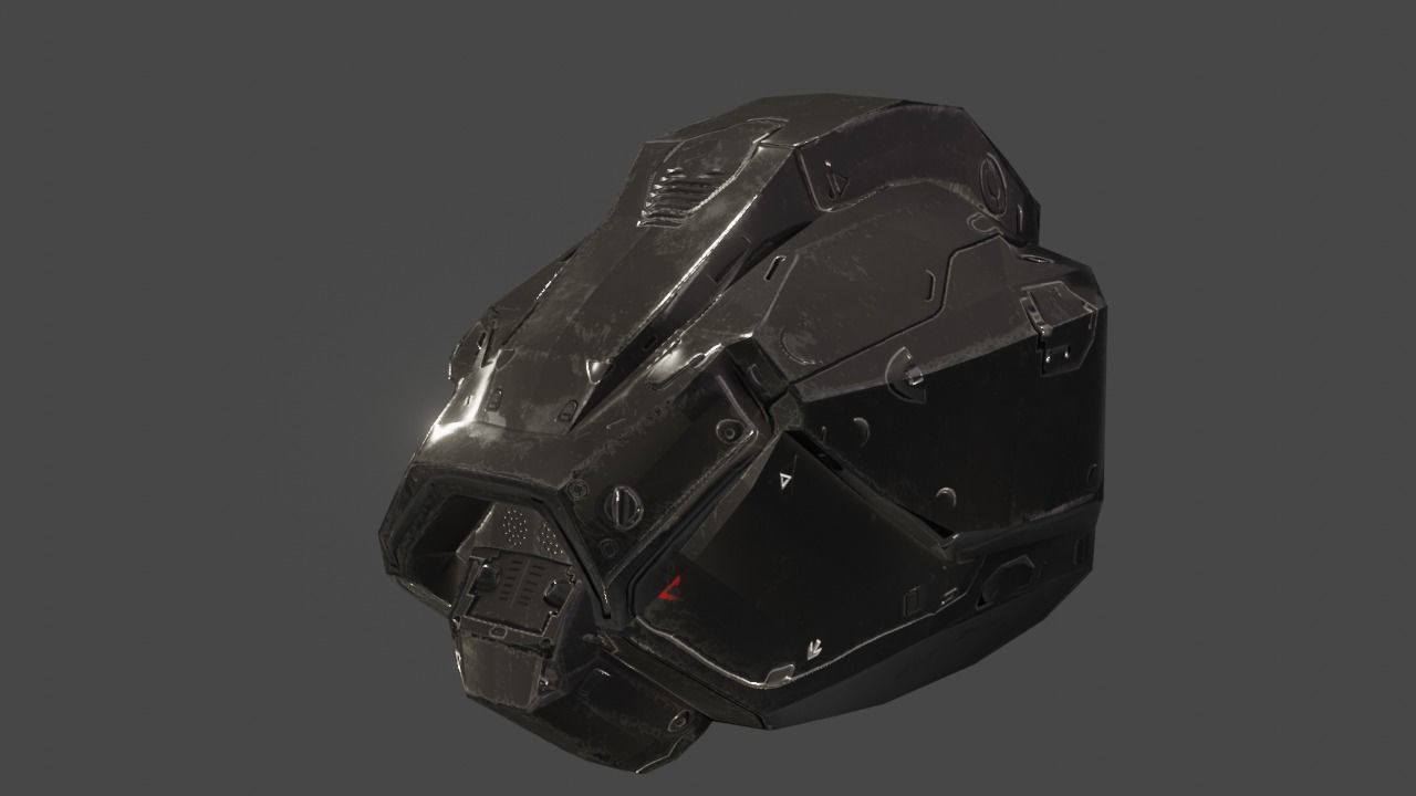 Cyborg Droid Futuristic Space Helmet Low-poly 3D model_8