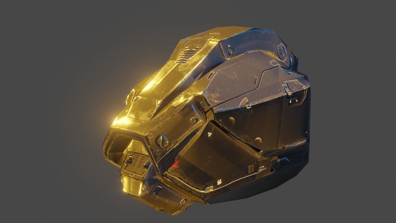 Cyborg Droid Futuristic Space Helmet Low-poly 3D model_2