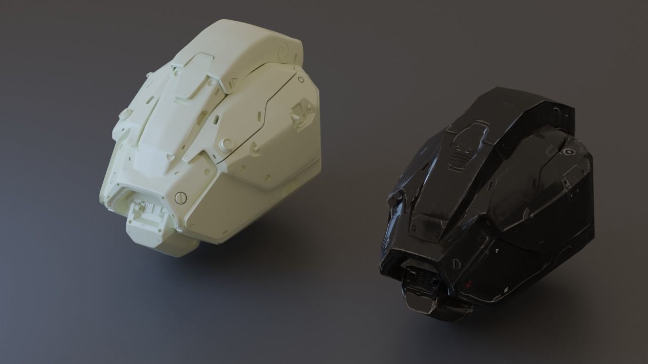 Cyborg Droid Futuristic Space Helmet Low-poly 3D model_1