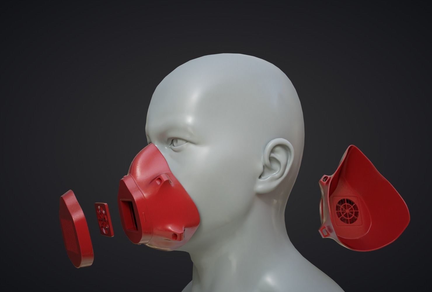 Mask 3D gas with fan Low-poly 3D model_1