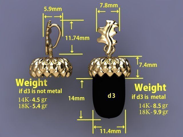 golden acorn pendant 3D print model_9