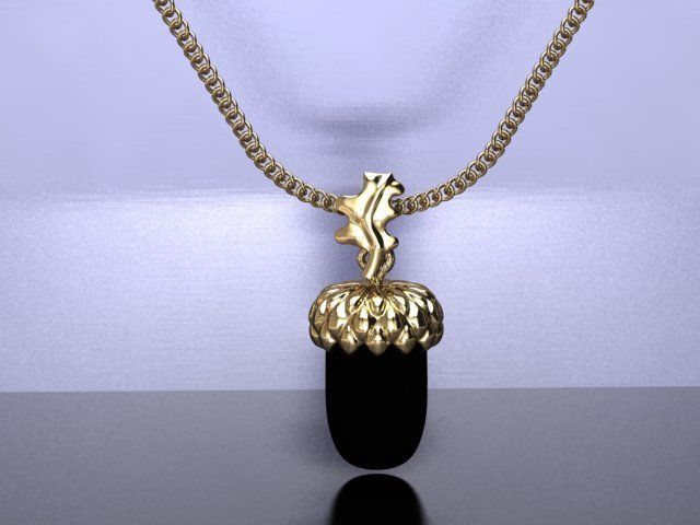 golden acorn pendant 3D print model_2