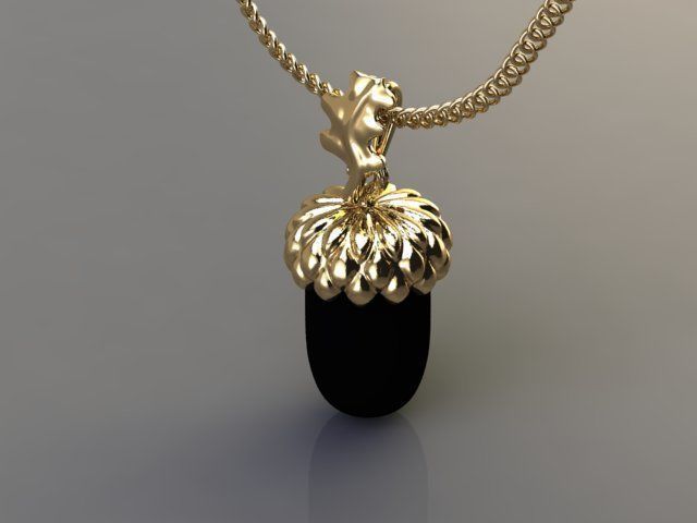golden acorn pendant 3D print model_3